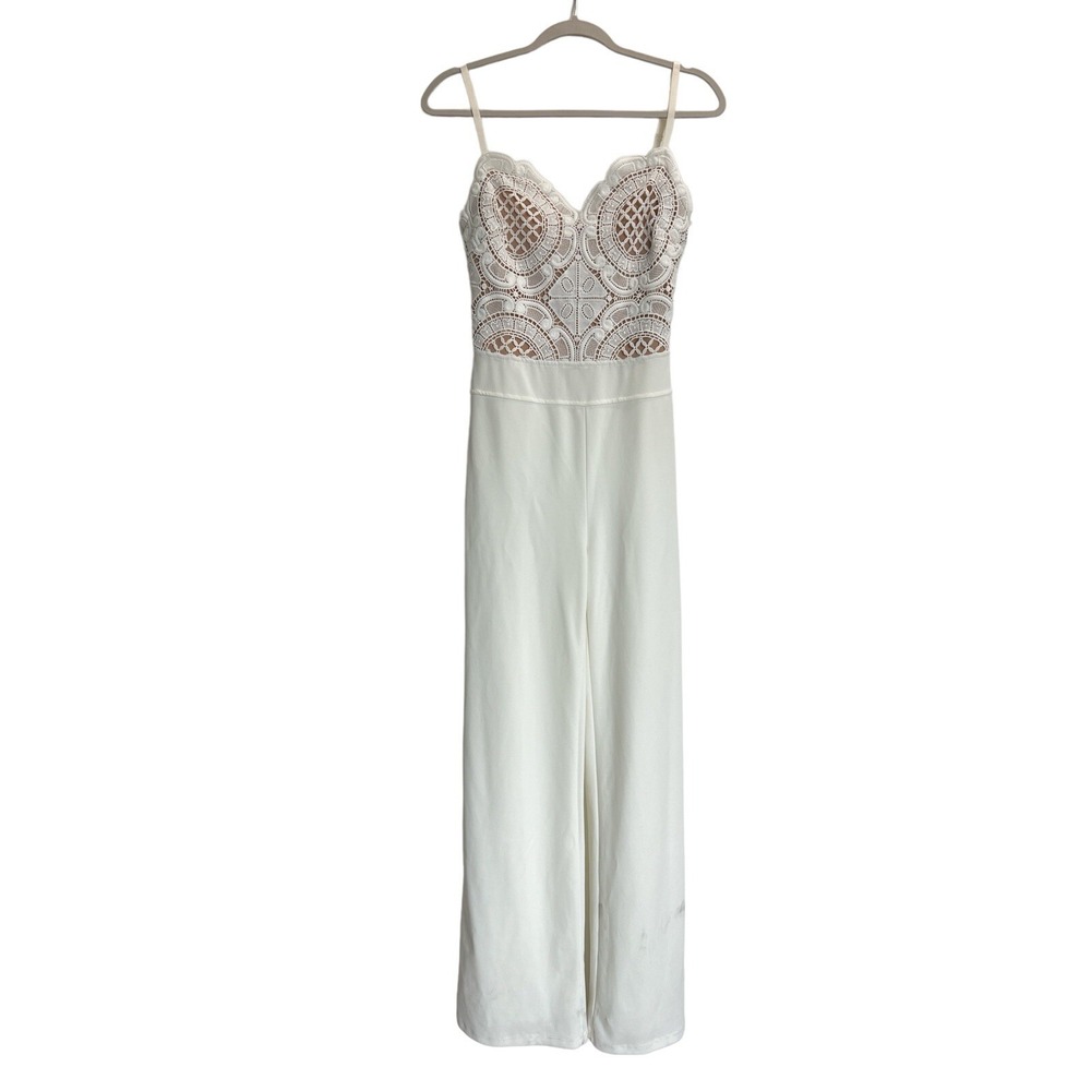 Mijah White Lace Bodice Wide Leg Jumpsuit Boho Elegant Occasion M‎